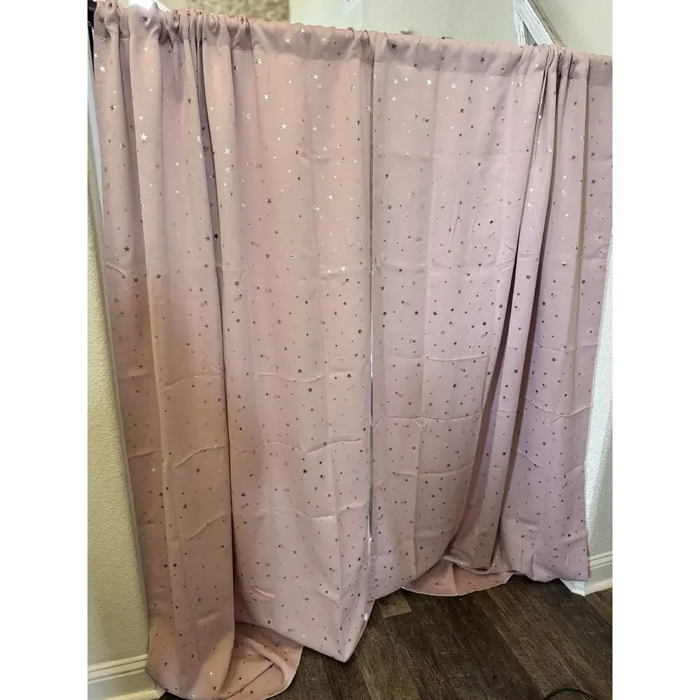 BGment Pink Silver Star Blackout Curtain Panels 51.5 x 84 Set of 2 Rod Pocket